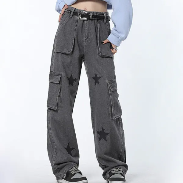 Jeans*Boogzel Clothing Downtown Girl Star Baggy Jeans Grey