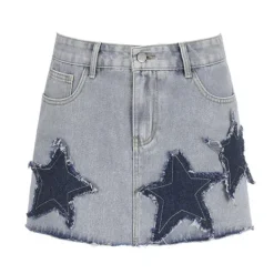 Skirts*Boogzel Clothing Downtown Girl Star Denim Skirt Blue