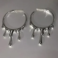 Earrings*Boogzel Clothing Drop Aesthetic Hoop Earrings Silver