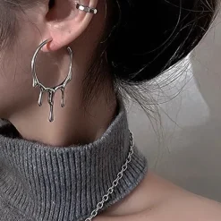 Earrings*Boogzel Clothing Drop Aesthetic Hoop Earrings Silver