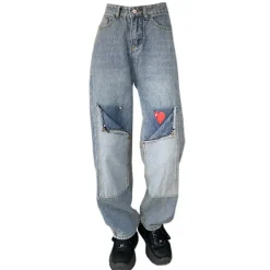 Jeans*Boogzel Clothing Early 2000s Pixel Heart Wide Jeans Blue