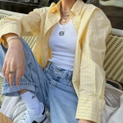 Long Sleeve Tops*Boogzel Clothing Easy Days Striped Shirt Yellow