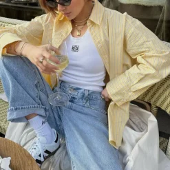Long Sleeve Tops*Boogzel Clothing Easy Days Striped Shirt Yellow