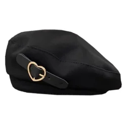 Hats*Boogzel Clothing E-girl Heart Buckle Beret Black