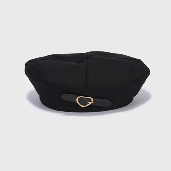 Hats*Boogzel Clothing E-girl Heart Buckle Beret Black