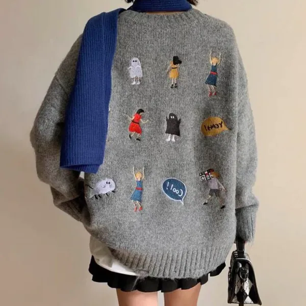 Sweaters*Boogzel Clothing Embroidered Back Oversized Sweater