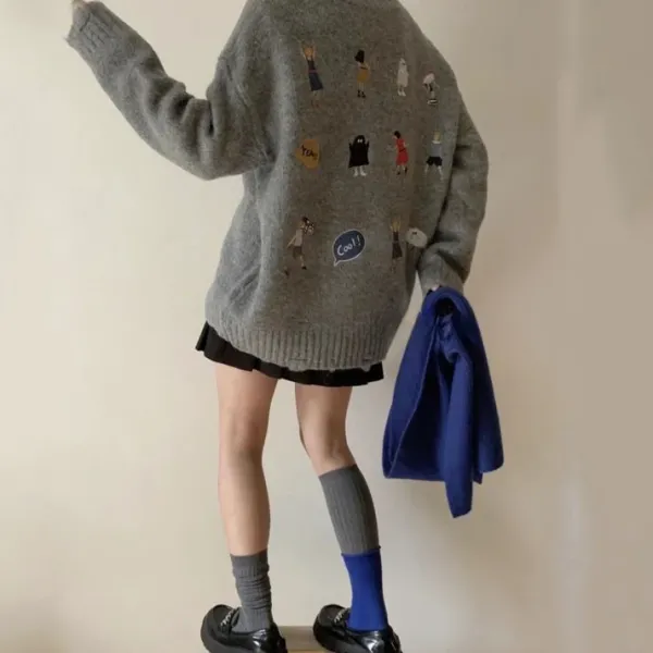 Sweaters*Boogzel Clothing Embroidered Back Oversized Sweater