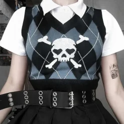 Argyle Sweaters & Vests|Knit Vests*Boogzel Clothing Emo Aesthetic Argyle Vest Black/grey