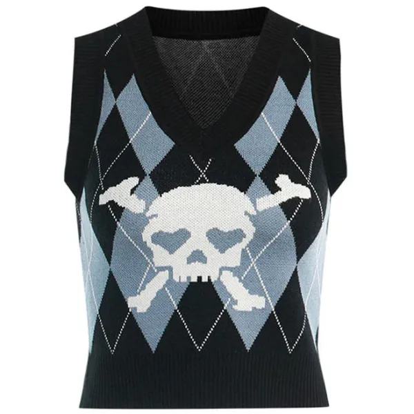Argyle Sweaters & Vests|Knit Vests*Boogzel Clothing Emo Aesthetic Argyle Vest Black/grey