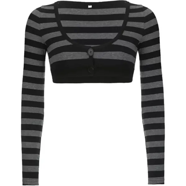 Striped Sweaters|Knit Cardigans*Boogzel Clothing Emo Aesthetic Striped Long Sleeve Top Black/grey
