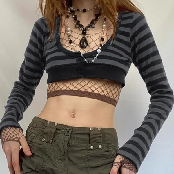 Striped Sweaters|Knit Cardigans*Boogzel Clothing Emo Aesthetic Striped Long Sleeve Top Black/grey