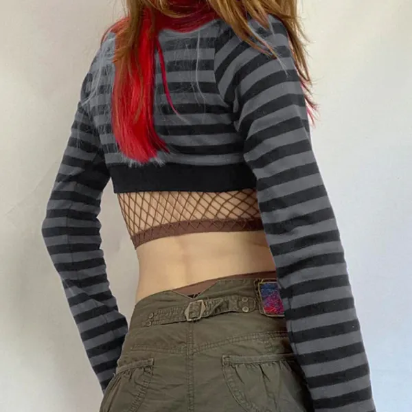 Striped Sweaters|Knit Cardigans*Boogzel Clothing Emo Aesthetic Striped Long Sleeve Top Black/grey