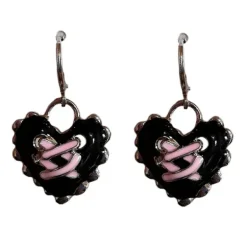 Earrings*Boogzel Clothing Emo Girl Heart Lace Up Earrings Black/pink
