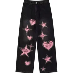 Jeans*Boogzel Clothing Emo Phase Wide-Leg Jeans Black/pink