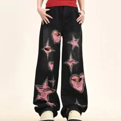 Jeans*Boogzel Clothing Emo Phase Wide-Leg Jeans Black/pink