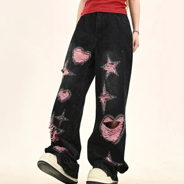 Jeans*Boogzel Clothing Emo Phase Wide-Leg Jeans Black/pink