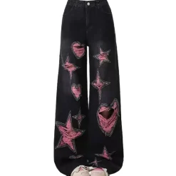 Jeans*Boogzel Clothing Emo Phase Wide-Leg Jeans Black/pink