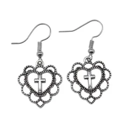 Earrings*Boogzel Clothing Everlasting Love Heart Cross Earrings Silver