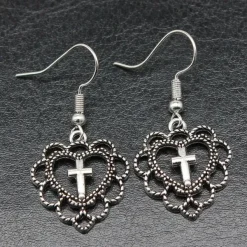 Earrings*Boogzel Clothing Everlasting Love Heart Cross Earrings Silver