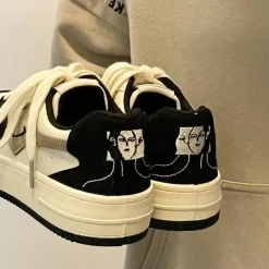 Aesthetic Sneakers*Boogzel Clothing Face Embroidery Aesthetic Black Sneakers Black/white