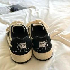 Aesthetic Sneakers*Boogzel Clothing Face Embroidery Aesthetic Black Sneakers Black/white