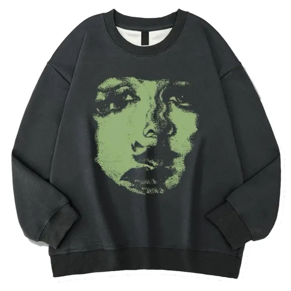 Sweatshirts*Boogzel Clothing Face Print Grunge Oversized Sweatshirt Grey/green
