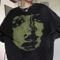 Sweatshirts*Boogzel Clothing Face Print Grunge Oversized Sweatshirt Grey/green