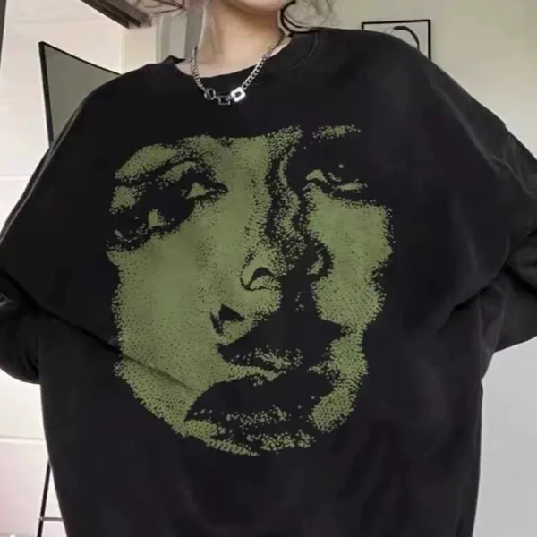 Sweatshirts*Boogzel Clothing Face Print Grunge Oversized Sweatshirt Grey/green