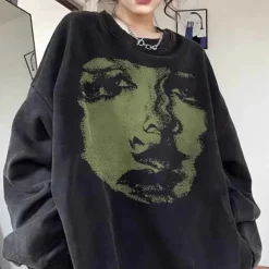 Sweatshirts*Boogzel Clothing Face Print Grunge Oversized Sweatshirt Grey/green