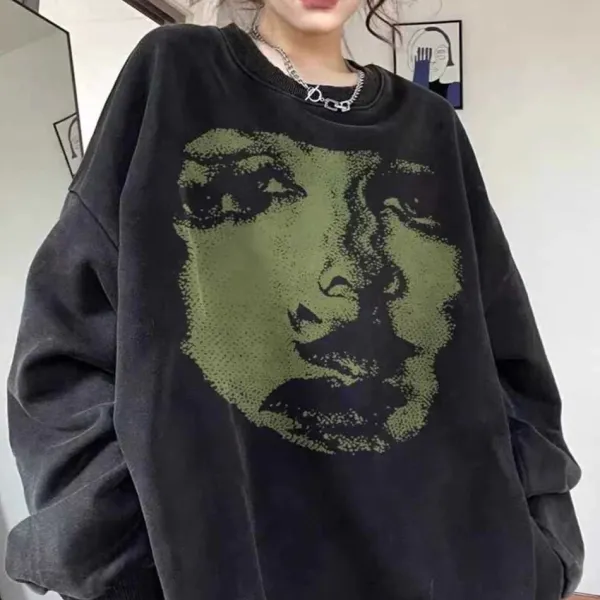 Sweatshirts*Boogzel Clothing Face Print Grunge Oversized Sweatshirt Grey/green
