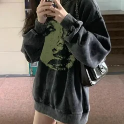 Sweatshirts*Boogzel Clothing Face Print Grunge Oversized Sweatshirt Grey/green