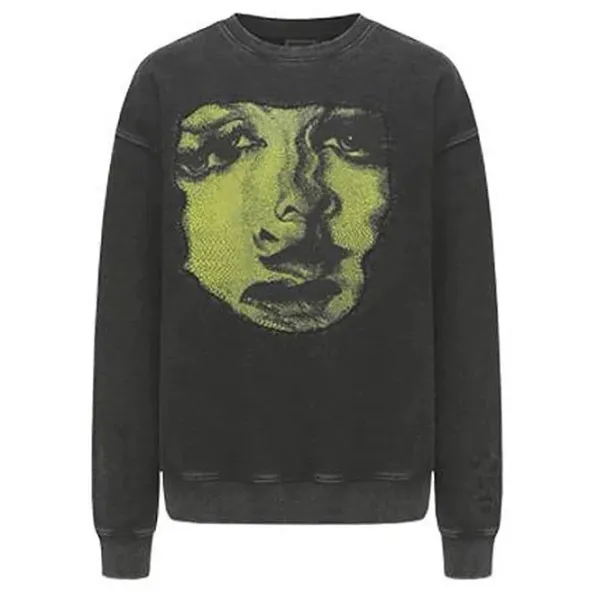 Sweatshirts*Boogzel Clothing Face Print Grunge Oversized Sweatshirt Grey/green