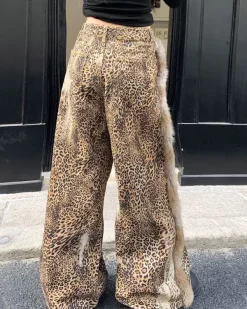 Pants & Trousers*Boogzel Clothing Faded Leopard Print Wide-Leg Trousers Brown