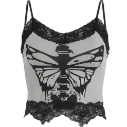 Crop Tops*Boogzel Clothing Fairy Grunge Butterfly Lace Top Grey/black