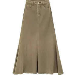 Skirts*Boogzel Clothing Fairy Grunge Denim Maxi Skirt Beige