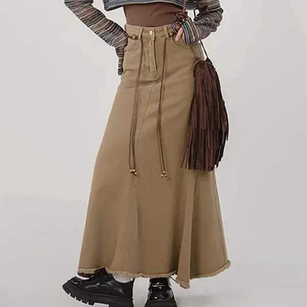 Skirts*Boogzel Clothing Fairy Grunge Denim Maxi Skirt Beige