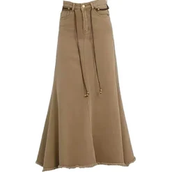 Skirts*Boogzel Clothing Fairy Grunge Denim Maxi Skirt Beige