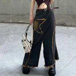 Skirts*Boogzel Clothing Fairy Grunge Long Denim Skirt DarkGrey