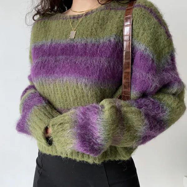 Striped Sweaters|Sweaters*Boogzel Clothing Fairy Grunge Striped Sweater Green/purple
