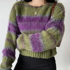 Striped Sweaters|Sweaters*Boogzel Clothing Fairy Grunge Striped Sweater Green/purple