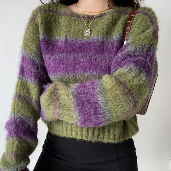 Striped Sweaters|Sweaters*Boogzel Clothing Fairy Grunge Striped Sweater Green/purple