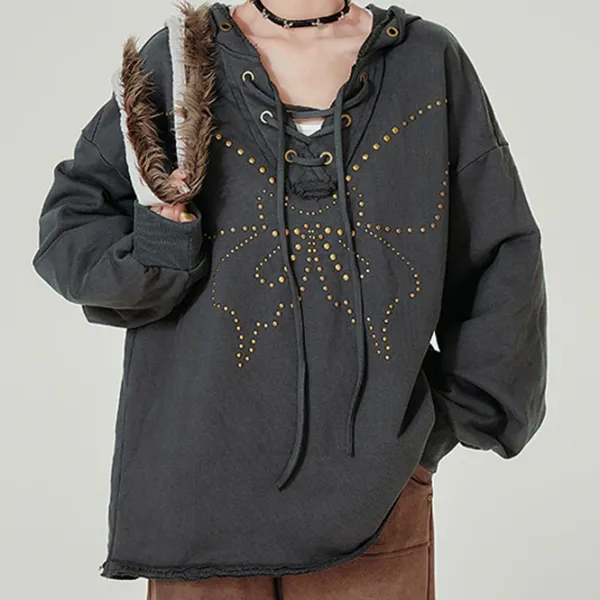 Hoodies*Boogzel Clothing Fairy Grunge Studded Butterfly Hoodie Grey