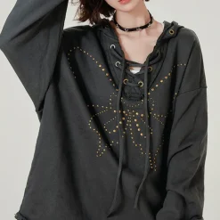 Hoodies*Boogzel Clothing Fairy Grunge Studded Butterfly Hoodie Grey