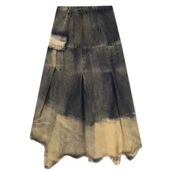 Skirts*Boogzel Clothing Fairy Grunge Washed Long Denim Skirt Brown/grey