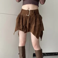 Skirts*Boogzel Clothing Fairycore Aesthetic Cord Skirt Brown