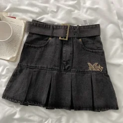 Skirts*Boogzel Clothing Fairycore Aesthetic Denim Skirt DarkGrey