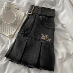 Skirts*Boogzel Clothing Fairycore Aesthetic Denim Skirt DarkGrey