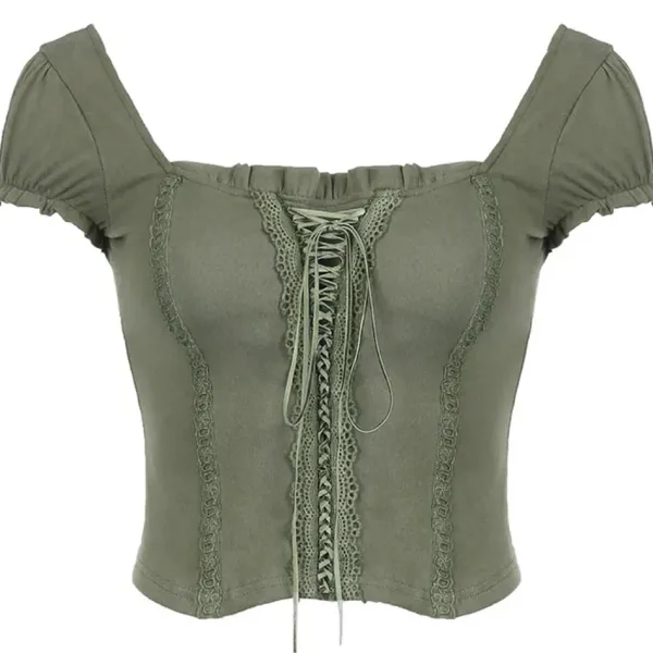Crop Tops*Boogzel Clothing Fairycore Aesthetic Lace Up Top Green