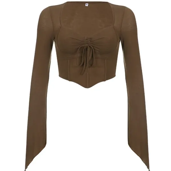 Crop Tops|Long Sleeve Tops*Boogzel Clothing Fairycore Aesthetic Long Sleeve Top Brown