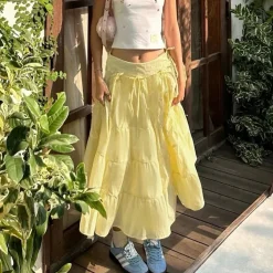 Skirts*Boogzel Clothing Fairycore Aesthetic Tiered Maxi Skirt Yellow